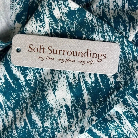 New Soft Surroundings Joanna Faux Wrap Jersey Maxi Dress Teal Cream Abstract - Picture 15 of 15